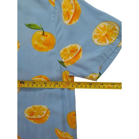 Orange Print Cotton Short Sleeve Button-Up Shirt Blue Background Boys Size 10. - Picture 6 of 7